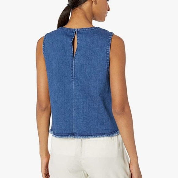 BCBGeneration Denim Frayed Crop Sleeveless Tee Tank Size S - Picture 3 of 7